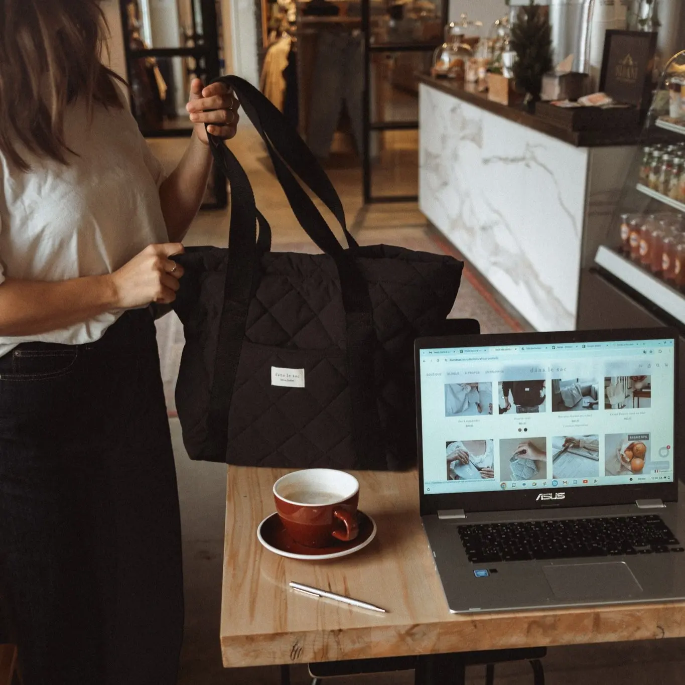 Quilted Everyday Tote Bag – Black - Image 6