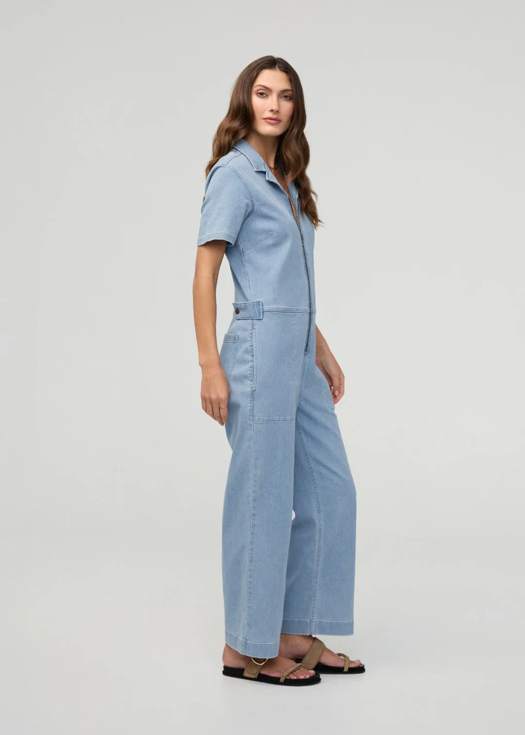 Denim Short Sleeve Jumpsuit - Image 3