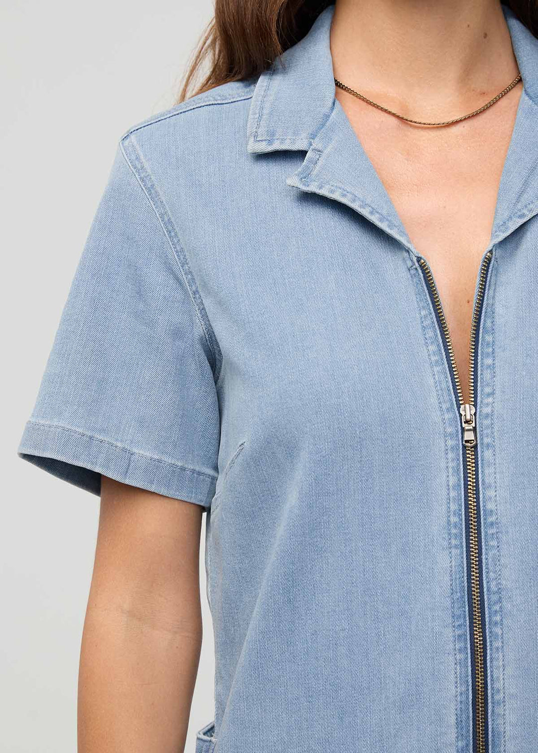 Denim Short Sleeve Jumpsuit - Image 5